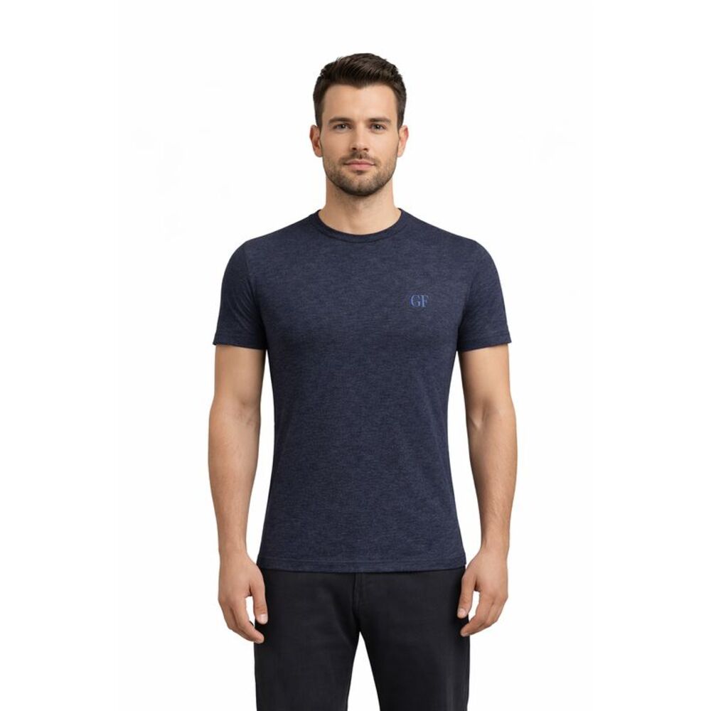 Gianfranco Ferre GALLONE MA Navy Blue and Grey Sheer Cotton Blend Mens T-Shirt